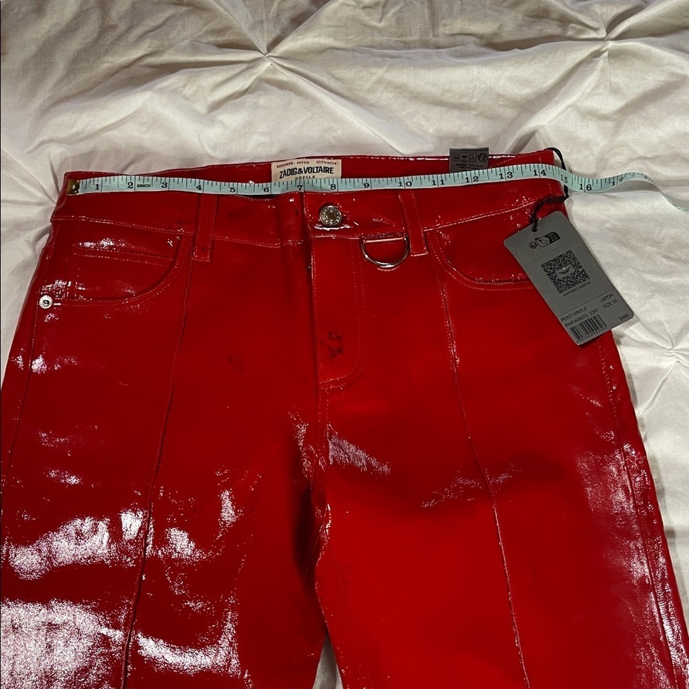 Zadig & Voltaire NWT Red Peko Vinyle 100% Lamb Leather Pant FR 36 CALL OUT - Picture 14 of 16